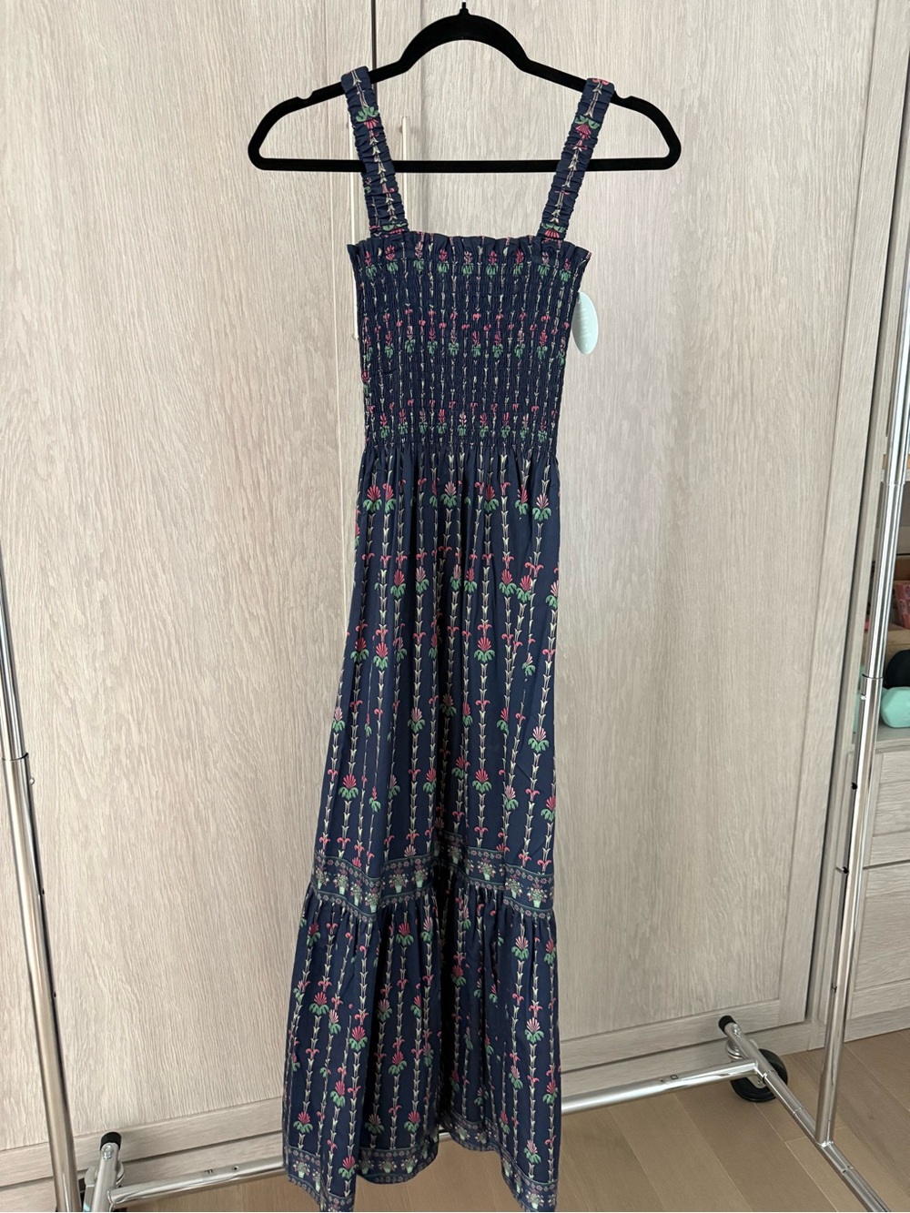 Hill House Navy Floral Smocked Maxi Dress with Straps - Picture 3 of 5
